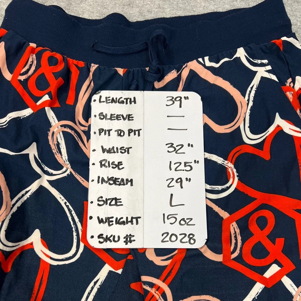 Agnes & Dora Heart Print‎ Jogger Pants Navy Cozy Lounge Drawstring Womens Large